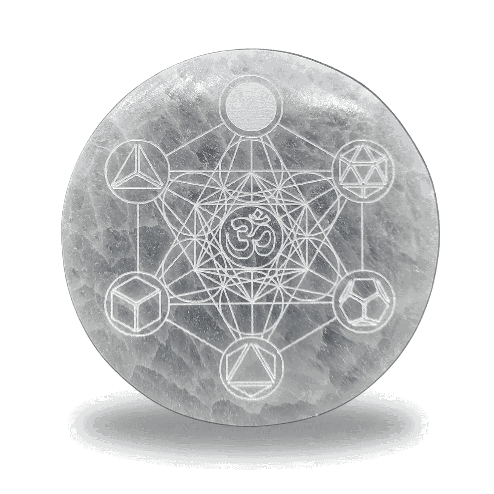 Selenite Charging Plate - Metratron's Cube/Flower of Life