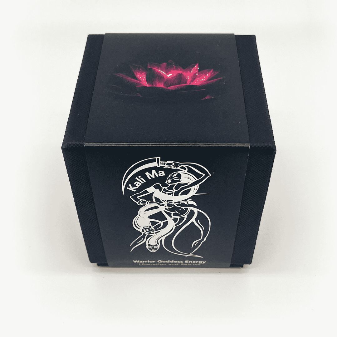 Black candle Kali Ma box with a pink rose design on top and 'Kali Ma' logo on a white background