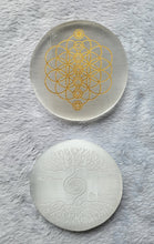 Load image into Gallery viewer, Tree of Life/Gold Seed of Life Selenite Charging Plate - Small
