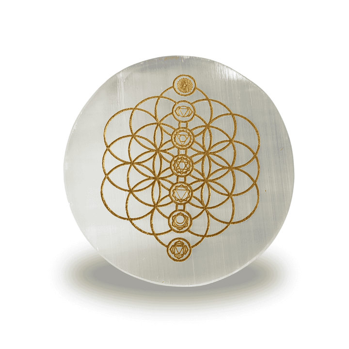 Tree of Life/Gold Seed of Life Selenite Charging Plate - Small