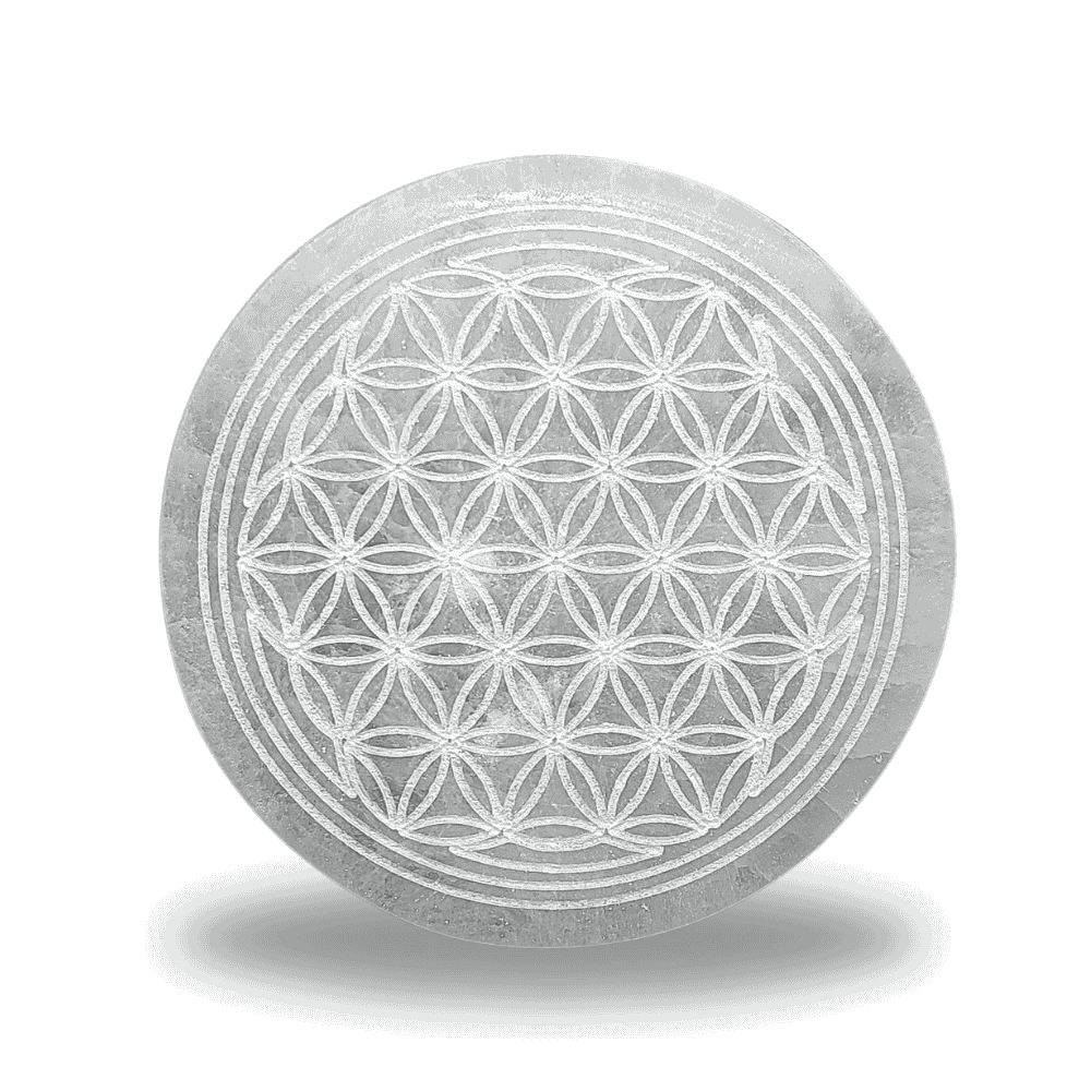 Selenite Charging Plate - Metratron's Cube/Flower of Life