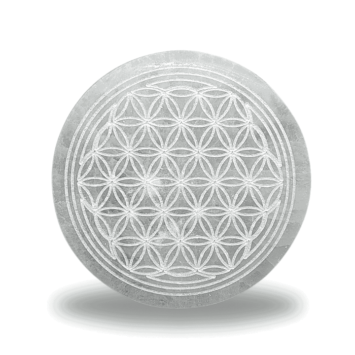 Selenite Charging Plate - Metratron's Cube/Flower of Life