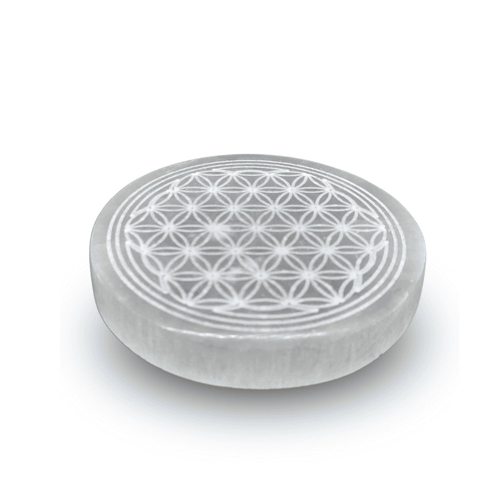 Selenite Charging Plate - Metratron's Cube/Flower of Life