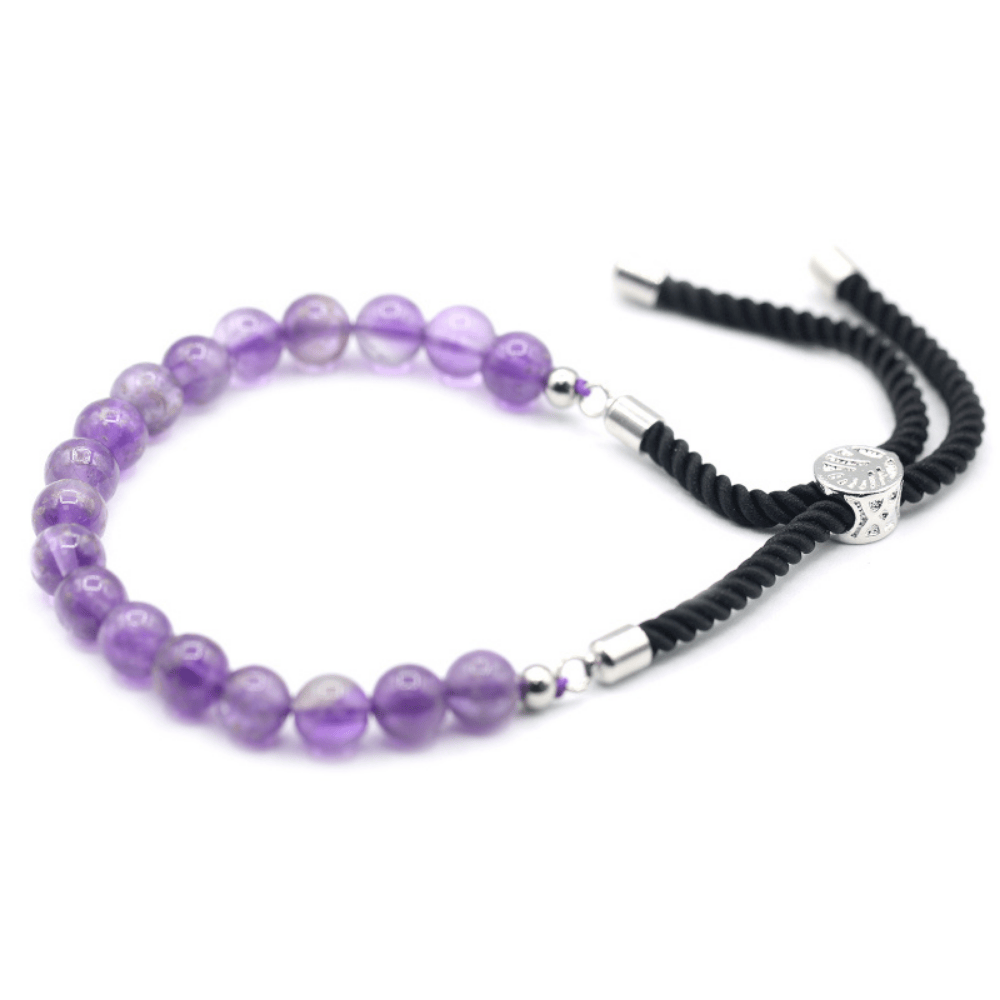 Silver Plated Gemstone Black String Bracelet – Amethyst