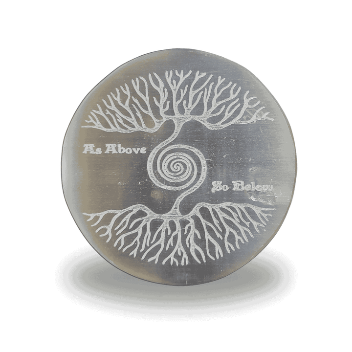 Tree of Life/Gold Seed of Life Selenite Charging Plate - Small