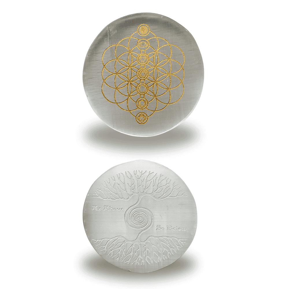 Tree of Life/Gold Seed of Life Selenite Charging Plate - Small
