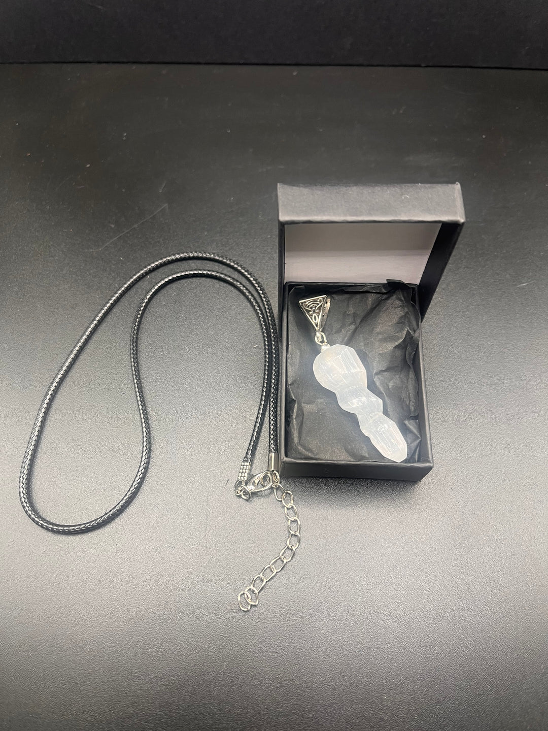 Selenite Unicorn Horn Pendant With option of Chain or Cord