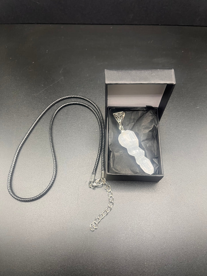 Selenite Unicorn Horn Pendant With option of Chain or Cord