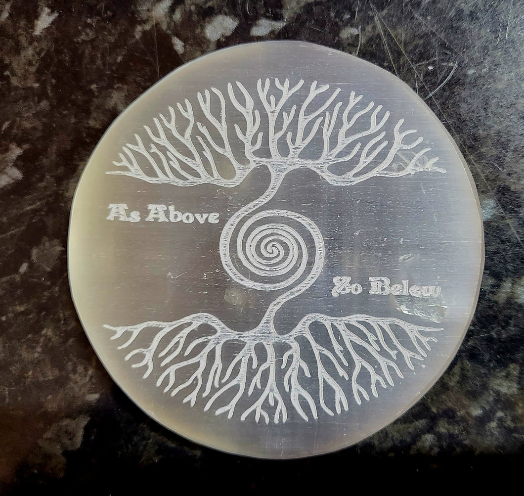Tree of Life/Gold Seed of Life Selenite Charging Plate - Small